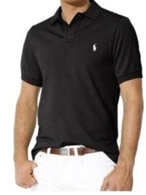 Ralph Lauren Men's Black Polo with Embroidered White Pony Rider SZ LARGE